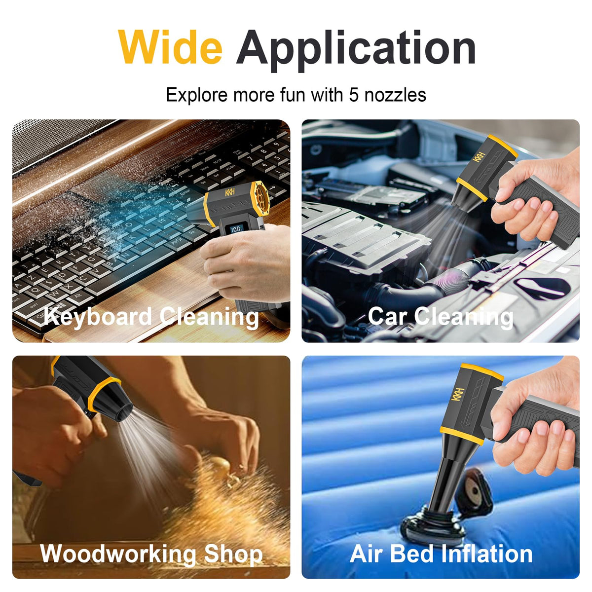 KKH Portable Electric Air Duster with Led Light, Powerful 120000RPM 4 Speed Adjustable Mini Turbo Blower for Cleaning, Rechargeable Cordless Dusters for Home Car Outdoor PC Computer Keyboard