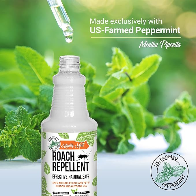 Mighty Mint Peppermint Oil Roach Repellent Spray – Natural Cockroach Killer for Indoor & Outdoor Use – Plant-Based Insect & Pest Control – 16 oz