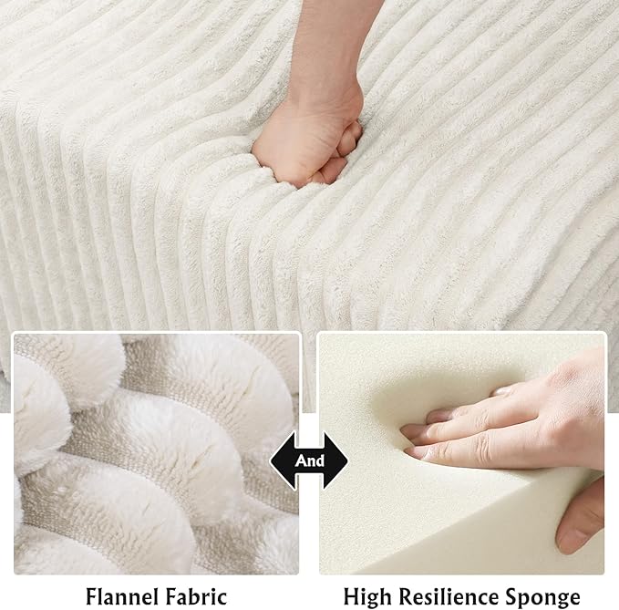 3-Piece Boneless Modular Sectional Sofa, Cloud Couch with Left Facing Chaise, Oversized Deep Seat, Soft Corduroy Fabric, Sectional Couch for Living Room-White