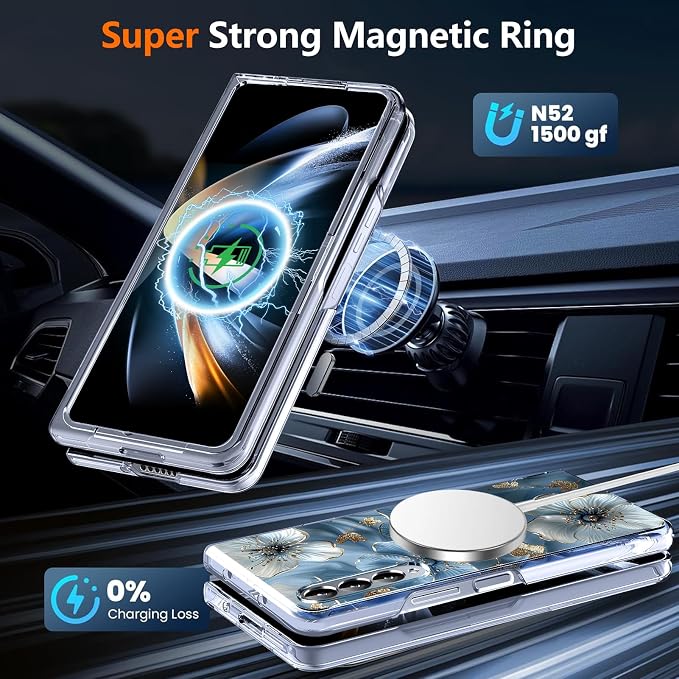 for Galaxy Z Fold4 CaseBuilt-in Magnet CircleWireless Charging | Military-Grade Shockproof case Cover for Samsung Galaxy Z Fold4Anagallis