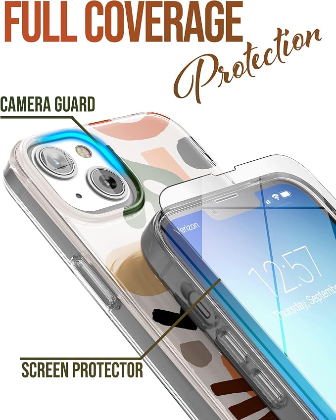 ENCASED Finger Loop Case Designed for iPhone 14 Plus Case with Hand Strap Phone Holder and Screen Protector (Black/Gold Marble)