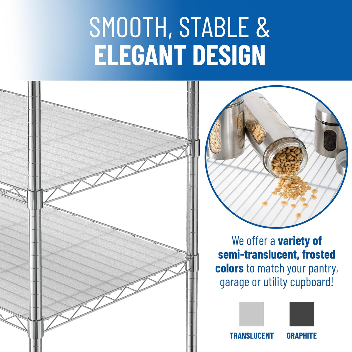Shelf Liners for Wire Shelf System - Set of 4 in Graphite - 14 x 36 inch - Plastic Wire Shelving Shelf Mats