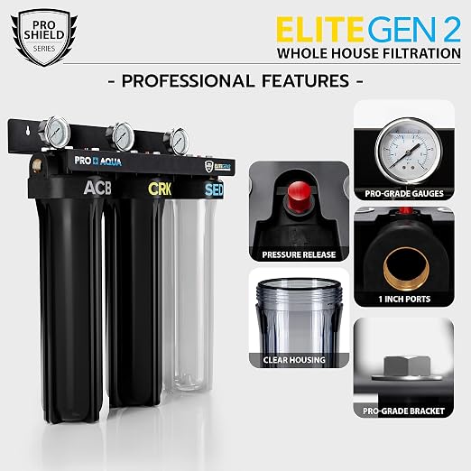 PRO+AQUA Elite Series GEN2 PRO-100-E 3-Stage Whole House Water Filtration System