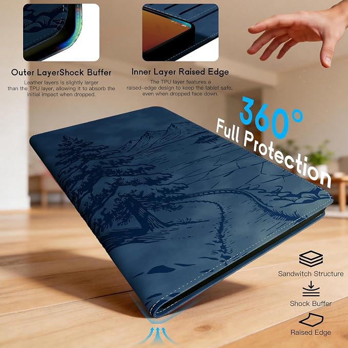 Galaxy Tab S10 Lite / S10 FE / S9 FE Case(10.9 Inch) Frozen Lake Premium Leather with Soft-Touch Feel Built-in Card Slots Adjustable Kickstand Slim and Lightweight ICY Blue