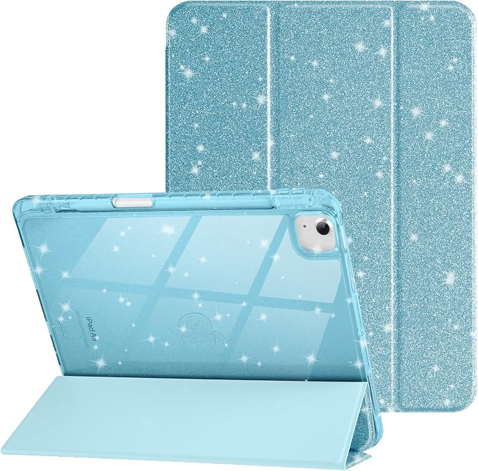 Case for iPad Air 13 Inch (M4/M3/M2 2026/2025/2024) &amp iPad Pro 12.9 6/5th Gen (2022/2021) Glittering Sparkly Cover with Shiny Clear Back Shell Trifold Stand Case with Pencil Holder Black