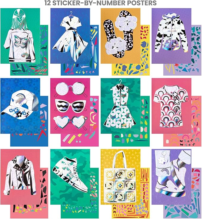 Fashion Angels Sticker It Fashion Sticker by Number Posters, Includes 500+ Trendy Stickers & 12 Posters, Fashion Themed Craft Kit for Tweens & Teens