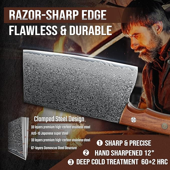 DRAGON RIOT 10 Inch Meat Cleaver, VG10 Steel, Wood Handle