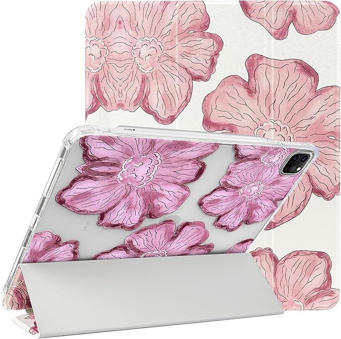Lovmooful for iPad 9/8/7 Gen Case with Pencil Holder Cute-Bear Flower | Fit for iPad 9/8/7 (10.2-Inch2021/2020/2019 Model9th/8th/7th Generation)Soft TPUTrifold StandProtectiveGirly