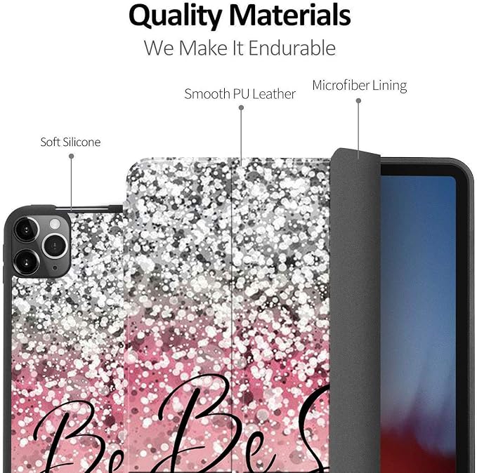 for iPad Pro 12.9 Case 4th Generation 2020 &amp 2018Pencil Holder Auto Sleep/Wake Back Smart Soft TPU Case Cover for iPad Pro 12.9 4th GenPink Bible Verse Psalm 46:10