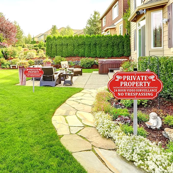 No Trespassing Signs Private Property, Video Surveillance Sign, No Trespassing Video Surveillance Signs, Aluminum Camera Signage for Property with Long Stake Easy to Install for Outdoor (2 Pack)