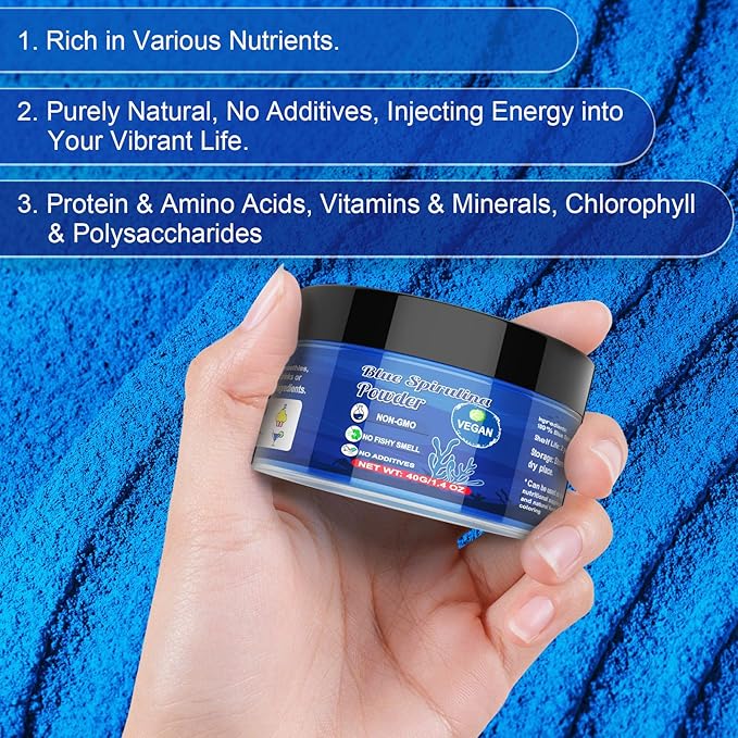 Blue Spirulina Powder - 40g Natural Blue Food Coloring, No Fishy Smell