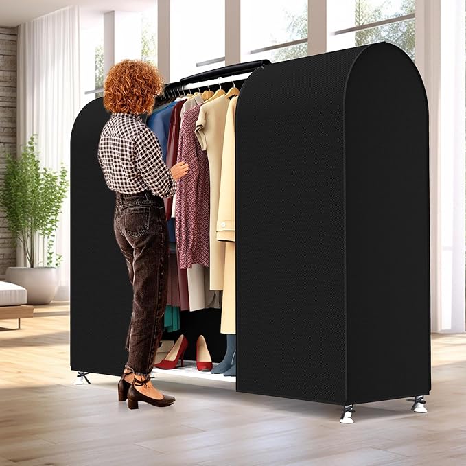 Zilink 72" Garment Rack Cover Dustproof Breathable Clothes Rack Cover Large Garment Bags Protector Cothing Rack with Cover with 2 Durable Zippers for Garment Rack, Black, (Rack Not Included)