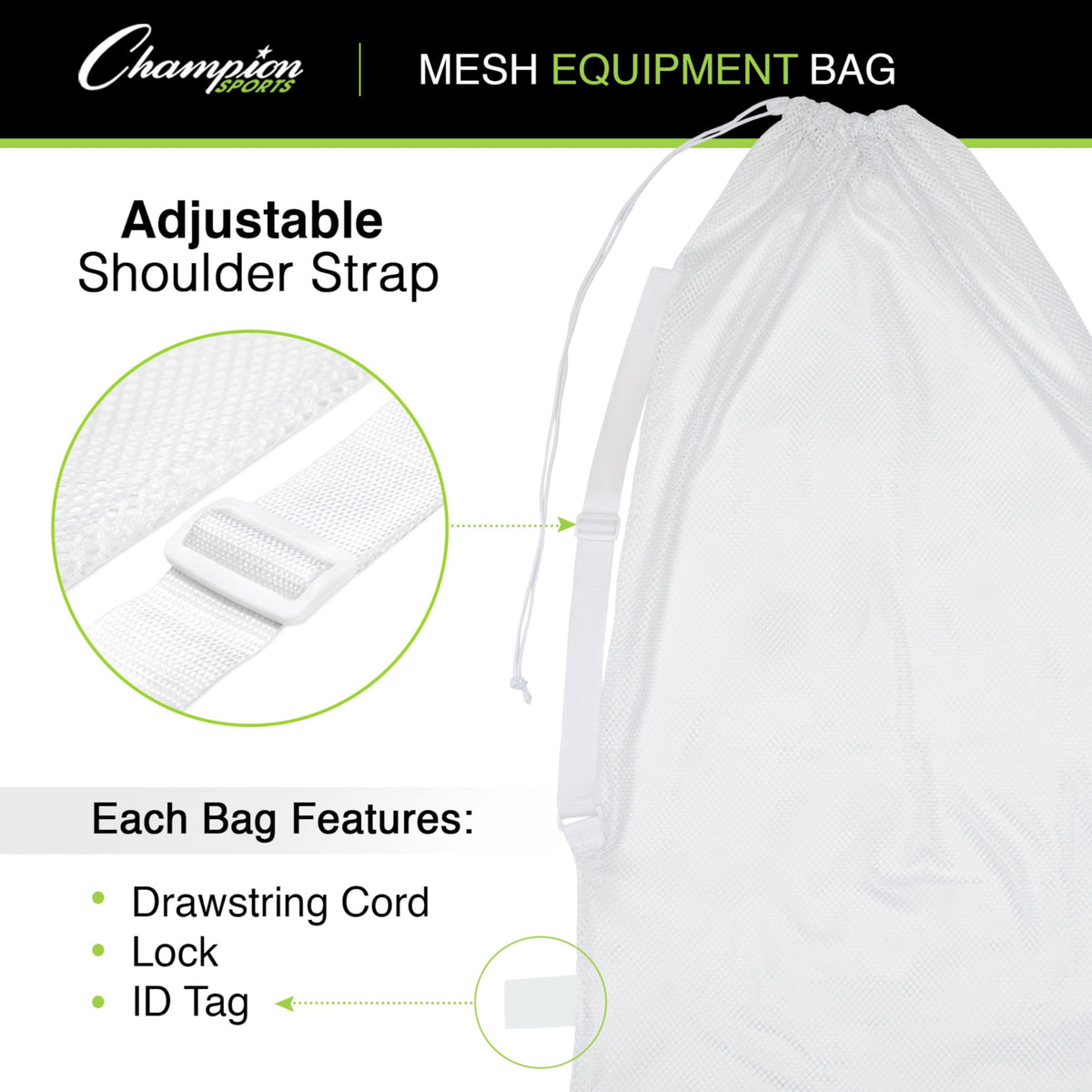 Champion Sports Mesh Sports Equipment Bag- Black, 24" x 48"