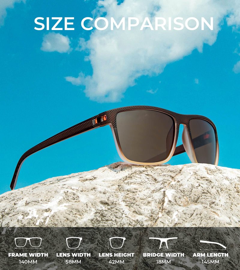 KALIYADI Polarized Sunglasses Men, Lightweight Mens Sunglasses Polarized UV Protection Driving Fishing Golf (Black/Brown/Gradual Brown)