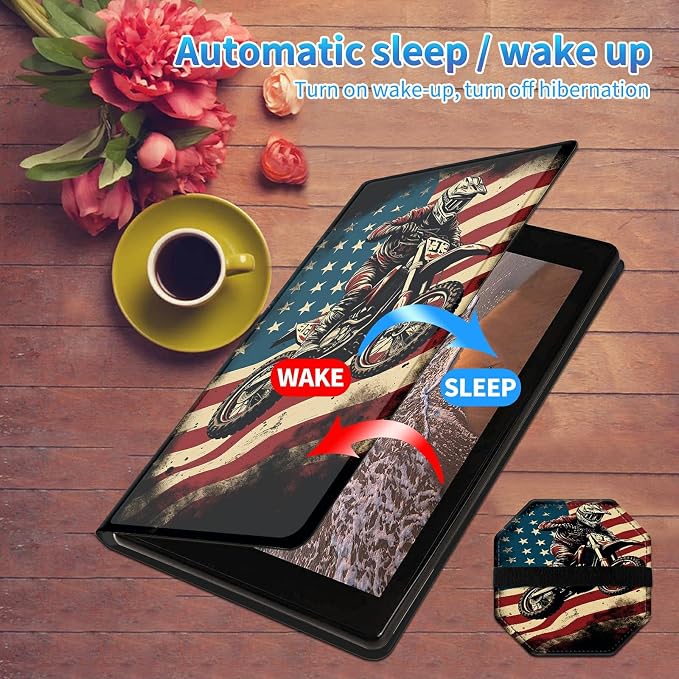 for All-New Kindle Fire HD 10 &amp 10 Plus Tablet (13th/11th Gen 2023/2021 Release) 10.1 + Screen Clean Pad Slim PU Leather Multi-Angle Kickstand Cover with Auto Wake/Sleep Horse with US Flag