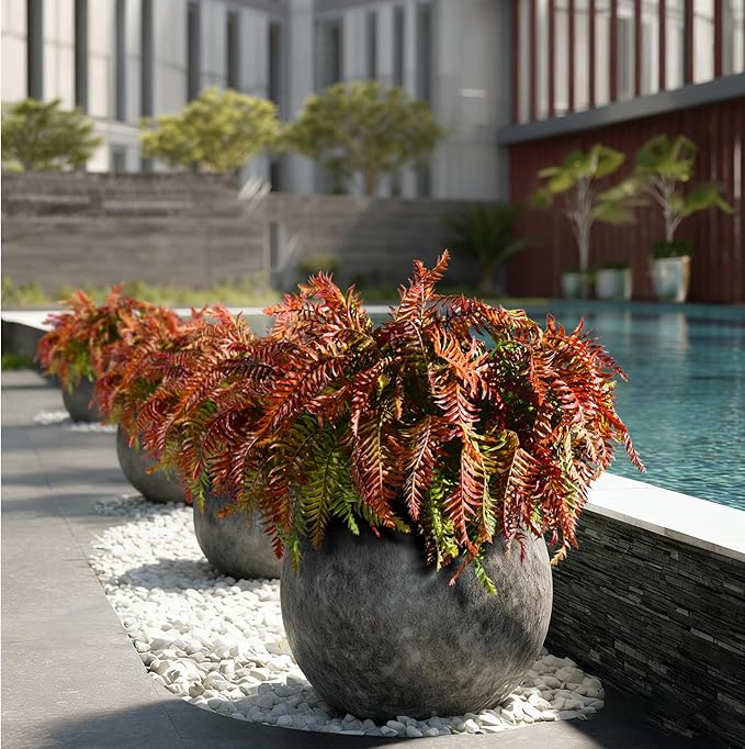 Artificial Fern Plants 10 Pcs Artificial Bush Fern Plants Realistic Fake Stems Plant Fake Shrubs Greenery for Indoor Outdoor Porch Patio Window Farmhouse Garden Office Decor (10 Pcs Red)