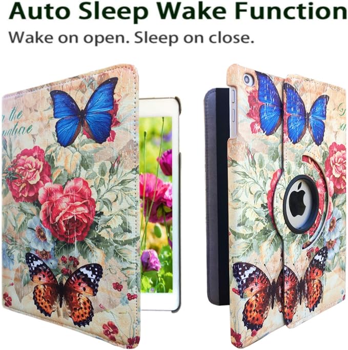 Case for iPad Air 1st Generation Models A1474 A1475A1476 360 Rotating Stand with Wake Up/Sleep Function Also for iPad 6th 5th Air2nd Generation 9.7 inch case (Art Flower)