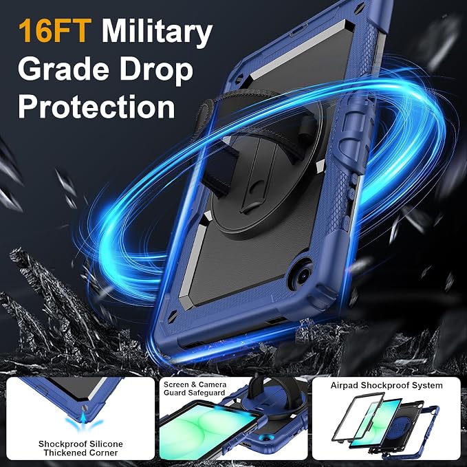 Case for Samsung Galaxy Tab A11+ Plus 11 Inch Ubearkk for Galaxy Tab A9+ Plus Case Full-Body Drop Protection Cover with Screen Protector 360° Rotating Stand and Hand/Shoulder StrapBrightblue