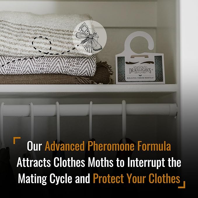 Dr. Killigan Premium Clothing Moth Traps with Pheromones Prime | Non-Toxic Clothes Moth Trap with Lure for Closets | Moth Killer Treatment & Prevention (6, White)