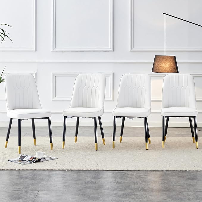 Dining Chairs Set of 4，Modern Dining Chairs, Equipped with PU Leather Backrest Cushions and Metal Legs, Suitable for Restaurants, Kitchens, and Dining Room Chairs