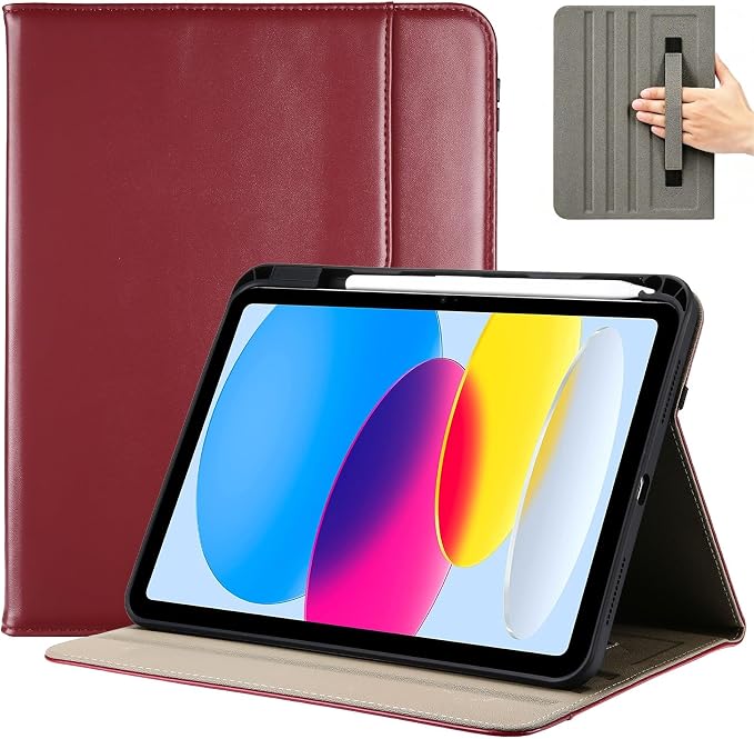 ProCase for iPad A16 11th Generation 11” 2025/iPad 10th Generation 10.9” 2022 with Pencil Holder iPad 11/10 PU Leather Case Business Stand Cover Smart Folio with Hand Strap Front Pocket -Berrypurple