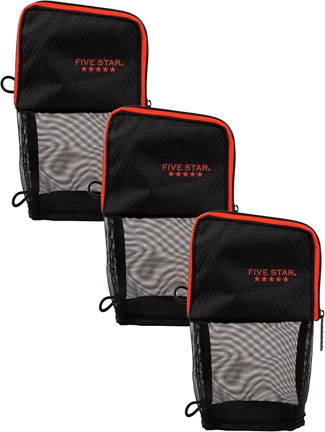 Five Star Stand 'N Store Pencil Pouch, Fits 3-Ring Binder, Pencil Case, Assorted Colors, Color Will Vary, 1 Count (50516) (Pack of 3)