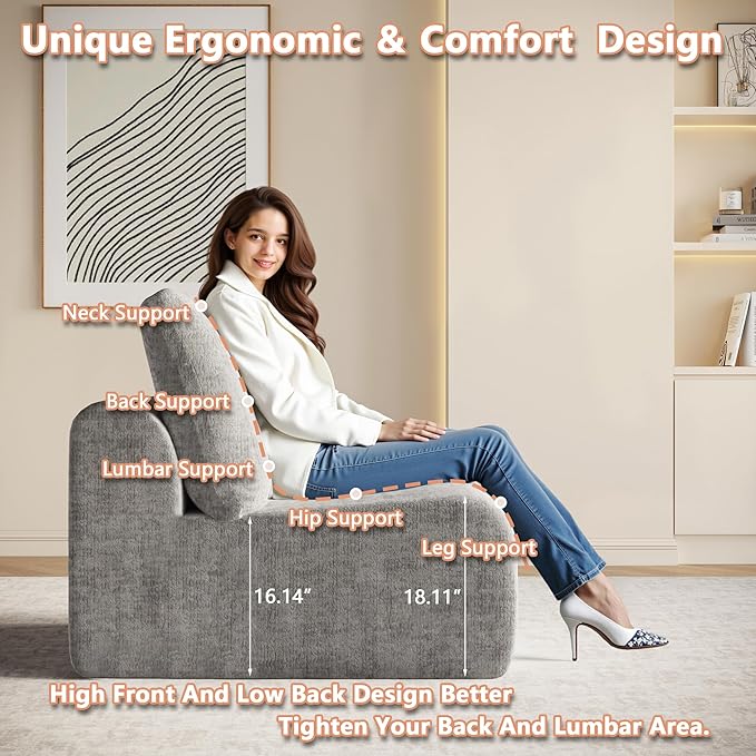 EASE MOOSE Sectional Cloud Couch Oversized for Living Room,7-Seat Modular Boneless Sofa U-Shaped Sofa with Ottoman, No-Assembly Chenille Couch, Light Grey