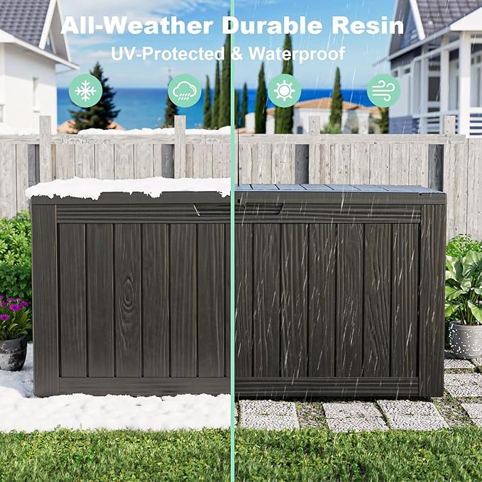 Vixzen 75 Gallon Resin Deck Box, Lockable Outdoor Storage Box for Patio Cushions Storage Furniture,Garden Tools, Pool Supplies, Weatherproof and UV Resistant- Black