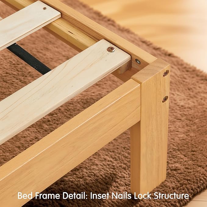 Hokway Wood Full Size Bed Frame- No Wobble,Noise-Free,Easy Assembly with Precise Holes,12 in Wood Slat Support,No Box Spring Needed,Natural