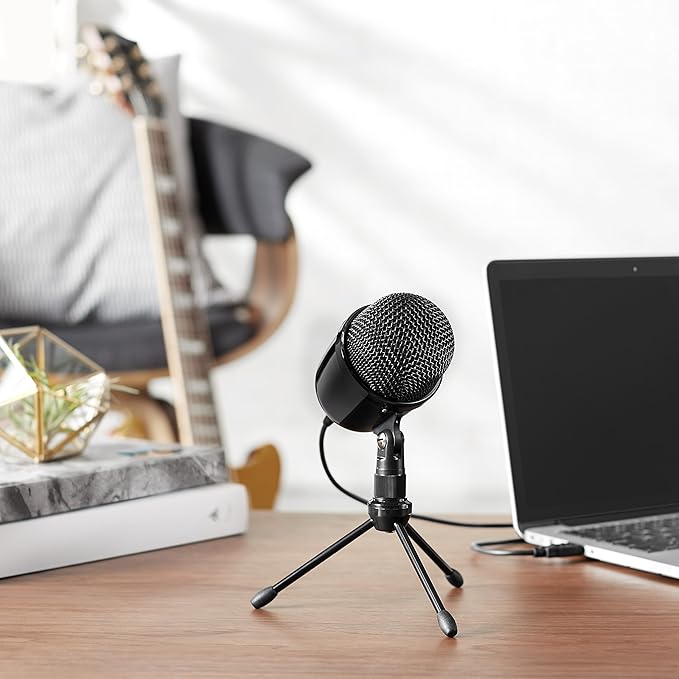 Amazon Basics Mini USB Condenser Microphone for Online Meeting, Gaming, Podcast - Black