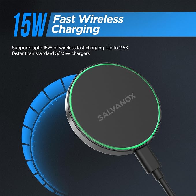Galvanox Compatible with MagSafe Wall Mounted Magnetic Wireless Charger (15W) Fast Charging Stick-on Adhesive Design with Removable USB-C Cable (Black 10 FT)