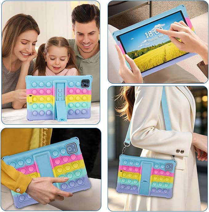 ATOOZ for Urao X109 Tablet Case 10.1 inch 2026Black | Unzip Bubble Texture Color Blocking Silicone Case for Urao X109 Tablet 10.1 with PC Stand &amp Stylus Pen &amp Shoulder Straps
