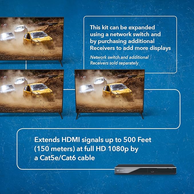OREI HDMI Over Ethernet Extender with CAT5/CAT6, Upto 330 Feet - HDMI Loop Out - 1080P Full HD Signal Distribution with Support for one to Many Connection.