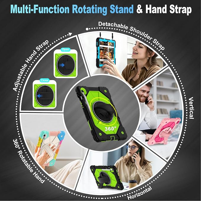 Case for Samsung Galaxy Tab S10 Lite/S10 FE/S9 FE /S9 Tablet Case 10.9/11 Inch with Rotate Stand &amp Hand Strap Screen Protector Pen Holder for Galaxy Tab S10 FE Cases Black