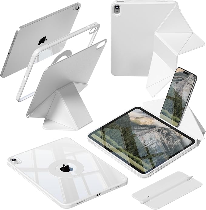 kenke Case for iPad Air 11'' M4/M3/M2 Air 10.9'' 5th/4th Gen Black | Detachable Rotating 360° Magnetic Clear Back Multi-folding Stand Cover Pencil Holder Auto Wake/Sleep Touch ID