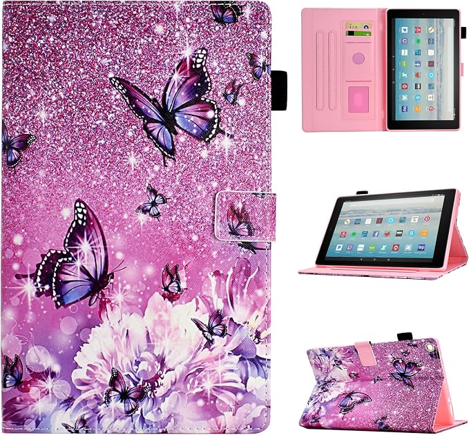 Case for Fire HD 10 Tablet 9th/7th/5th Gen 2019/2017/2015Cute Cat | Slim Durable Foldable Stand PU Leather Pencil Holder Card Slot Auto Wake，Sleep