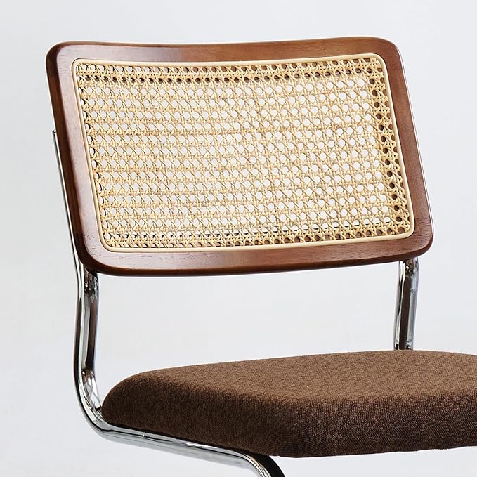 Brown Rattan Dining Chairs Set of 4,Wooden Mid-Century Modern Kitchen Chairs, Mesh Back Cane Dining Room Chairs, Cesca Chair with Metal Chrome Legs