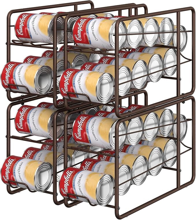 MOOACE 4 Pack Can Dispenser Rack, Stackable Can Storage Organizer Holder for Canned Food Kitchen Cabinet Pantry Countertop, Bronze