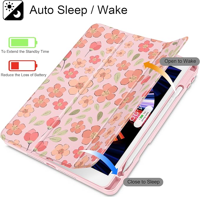 May Chen for iPad 9th Generation with Pencil Holder iPad 8th/7th Gen Case 10.2-inch [Penceil Holder] Trifold Stand Auto Wake/Sleep Clear TPU Protection Back Cover Ballet Shoes