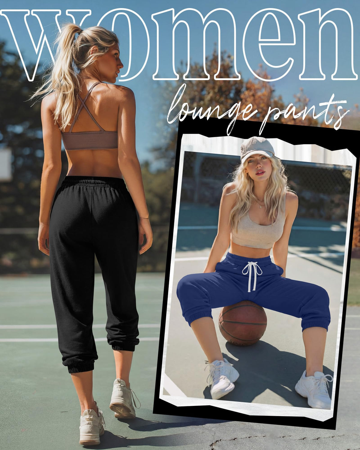 Ficerd 3 Pcs Women's Capri Sweatpants Joggers Casual Sports Cropped Lounge Pants High Waisted Athletic with Pockets (Black, Indigo Blue, Light Gray,XXLarge)