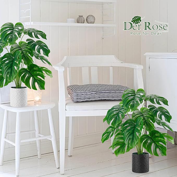 Der Rose 2 Pack 28'' Artificial Plants Indoor Large Fake Potted Plants Faux Monstera Plants Indoor Tall for Home Farmhouse Bedroom Living Room Decor