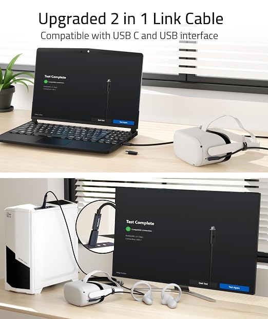 Syntech VR Link Cable 16FT for Meta Quest 3/3S/2 USB 3.0 Adapter | 16FT USB C VR cable with USB 3.0 adapter for Quest 3/3S/2 fast data transfer charging support and SteamVR.