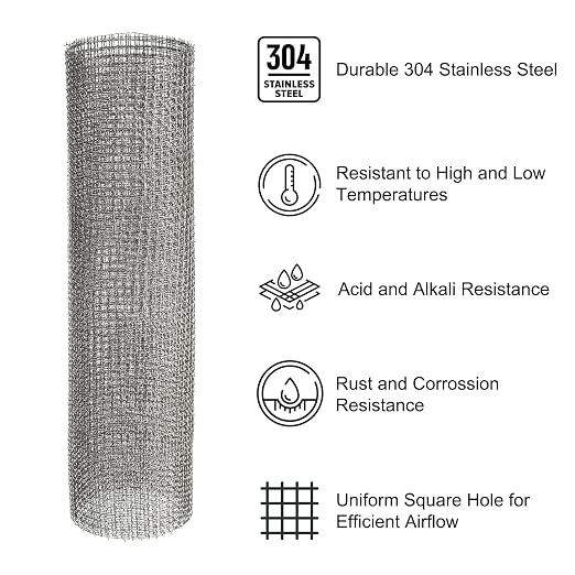 PATIKIL 40" L x 16" W Woven Wire Mesh, 6 Mesh 304 Stainless Steel Air Vent