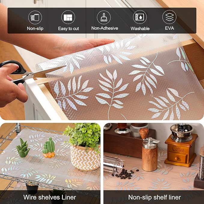Cooyes Shelf Liner – Premium Non-Adhesive Cabinet & Drawer Liner for Kitchen – Waterproof Shelf Paper with Modern Pattern – Durable EVA Cabinet Mat – Easy to Cut （24" W x 360" L）