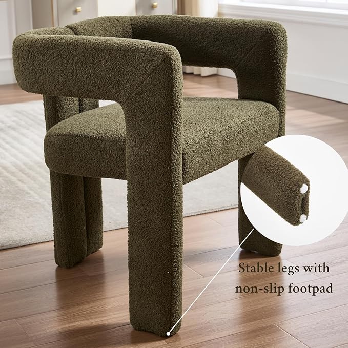 Modern Dining Chairs Set of 4, Upholstered Side Chairs Sherpa Fabric Guest Chairs with Barrel Backrest Armchair for Dining Room Living Room, Green