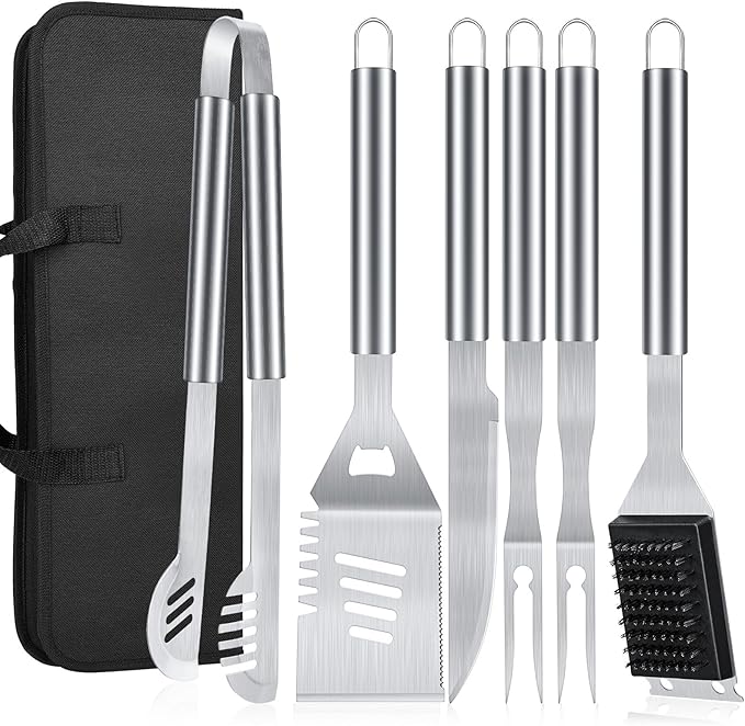 BBQ Grilling Accessories, 16-Inch Stainless Steel BBQ Grill Tools Set for Men, Heavy Duty Grilling Accessories Kit for Camping, Kitchen, Extra Thick Barbecue Utensil