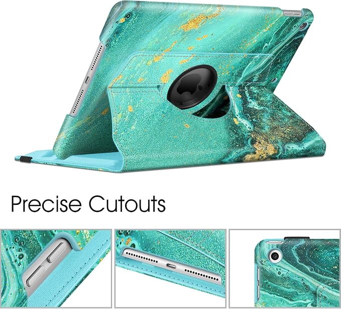 Fintie 360° Rotating Case for iPad 9th / 8th / 7th Generation 10.2 Inch | Swivel Stand Portrait &amp Landscape Viewing Shockproof Cover with Pencil Holder Auto Wake/Sleep Aqua Wave