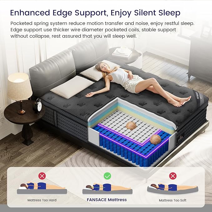 Queen Size Mattress, 16 Inch Deluxe Hybrid Queen Mattress in a Box, Medium Firm Mattresses With Gel Memory Foam & Pocket Springs, Pressure Relief, Cooling, Extra Edge Support [Upgraded Support]