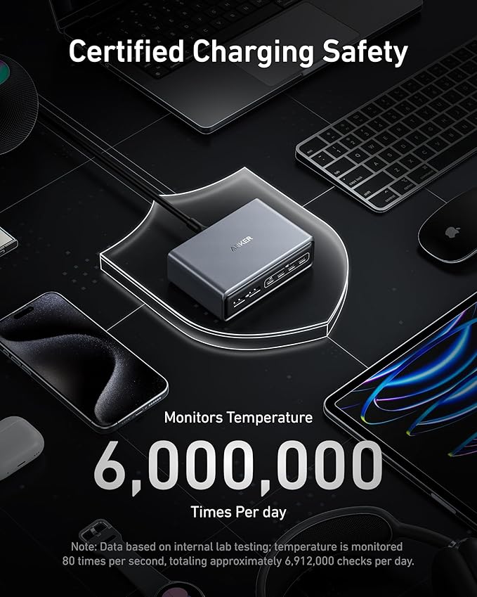 Anker Prime Charging Station, 200W 6-Port GaN Desktop Charger, Fast Charging USB C Charger for Multiple Devices, Compatible with iPhone, Galaxy, MacBook, Dell ane More