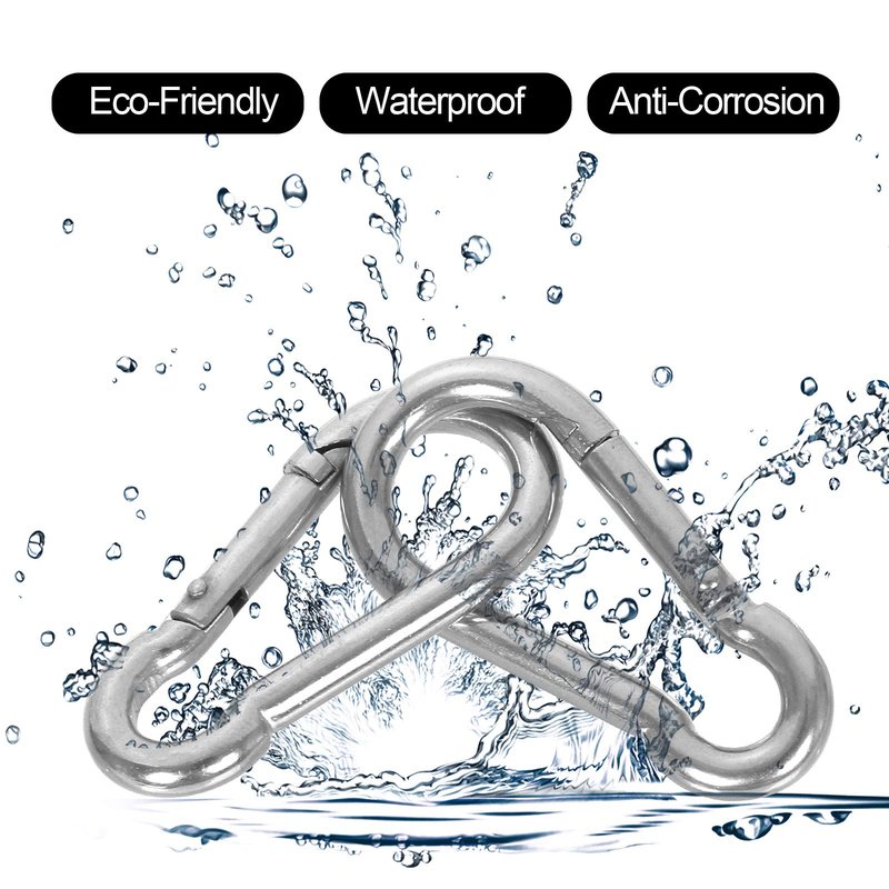 MIVIDE 50 PCS Stainless Steel Spring Snap Carabiner, Round, Silver, 2 Inch, Auto-locking, Camping, Hiking, Fishing, Boating, Dog Leash, Keychain